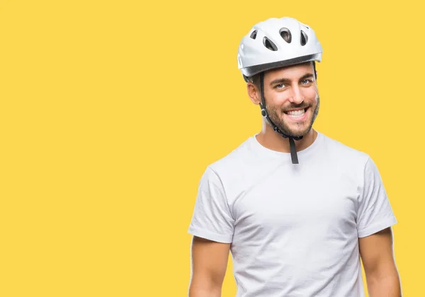 Joven Hombre Guapo Con Casco Seguridad Ciclista Sobre Fondo Aislado —  Fotos de Stock