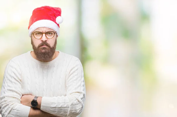 Young Caucasian Man Wearing Christmas Hat Glasses Isolated Background Skeptic — Stock Photo, Image