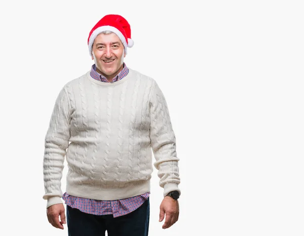 Bonito Homem Sênior Usando Chapéu Natal Sobre Fundo Isolado Com — Fotografia de Stock