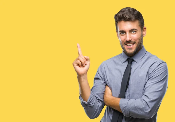 Jovem Homem Negócios Bonito Sobre Fundo Isolado Com Grande Sorriso — Fotografia de Stock