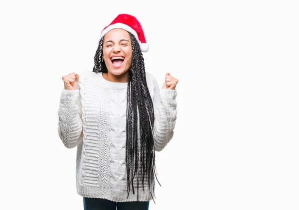Junge Geflochtene Haare Afrikanisch Amerikanische Mädchen Mit Weihnachtsmütze Über Isoliertem — Stockfoto