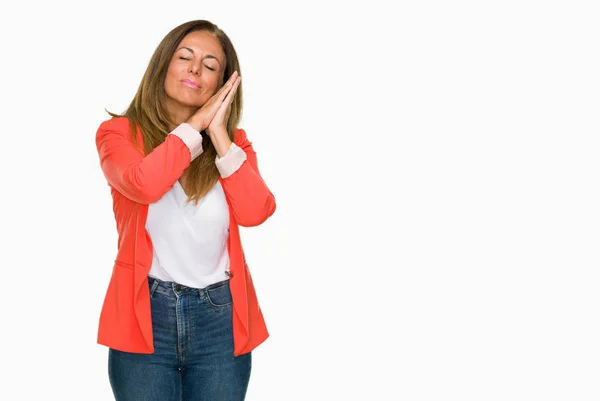 Mooie Middenleeftijd Volwassen Zakenvrouw Geïsoleerde Achtergrond Slapen Moe Dromen Poseren — Stockfoto