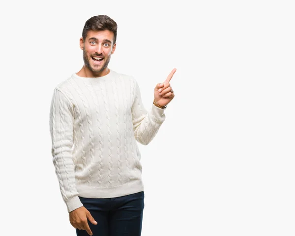 Young Handsome Man Wearing Winter Sweater Isolated Background Big Smile — Stock Photo, Image
