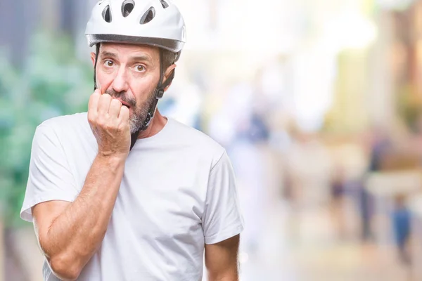 Homem Ciclista Hoary Sênior Meia Idade Vestindo Moto Segurança Helment — Fotografia de Stock