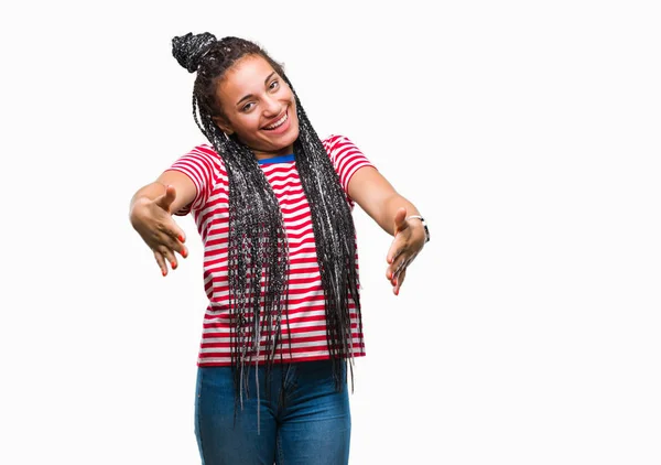 Young Braided Hair African American Girl Isolated Background Looking Camera — Stock Photo, Image