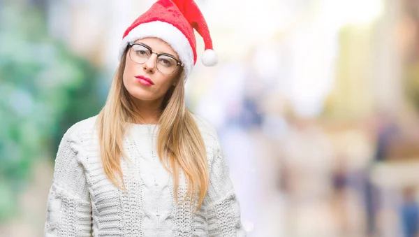 Giovane Bella Donna Indossa Cappello Natale Sfondo Isolato Con Espressione — Foto Stock