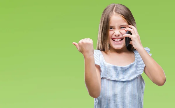 Mooi Meisje Praten Aan Telefoon Geïsoleerde Achtergrond Schreeuwen Trots Vieren — Stockfoto