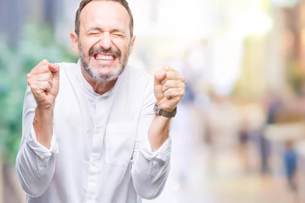 Hoary Senior Man Van Middelbare Leeftijd Geïsoleerde Achtergrond Enthousiast Voor — Stockfoto