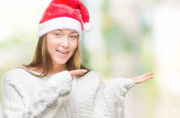 Mladá Krásná Kavkazský Žena Nosí Vánoční Čepice Izolované Pozadí Ohromil — Stock fotografie