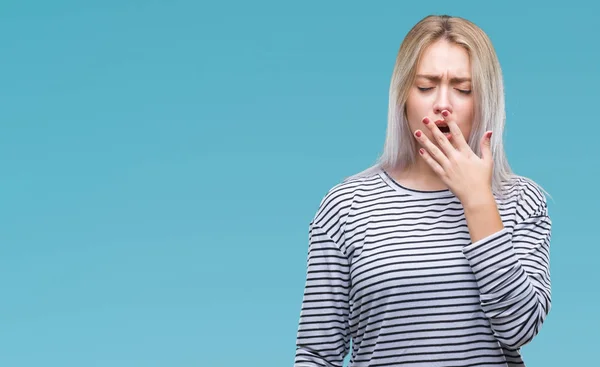 Jonge Blonde Vrouw Geïsoleerde Achtergrond Verveeld Geeuwen Moe Die Betrekking — Stockfoto