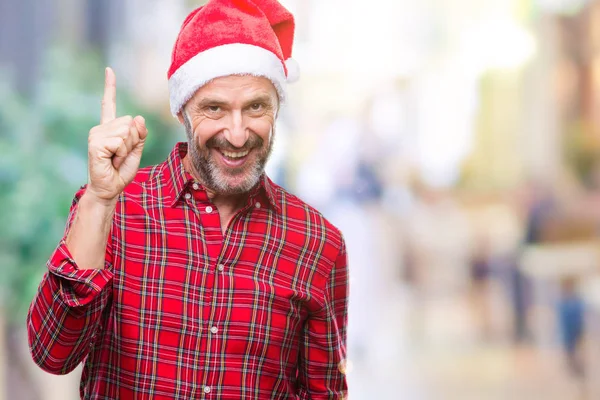 Homem Idoso Hoary Meia Idade Vestindo Chapéu Natal Sobre Fundo — Fotografia de Stock