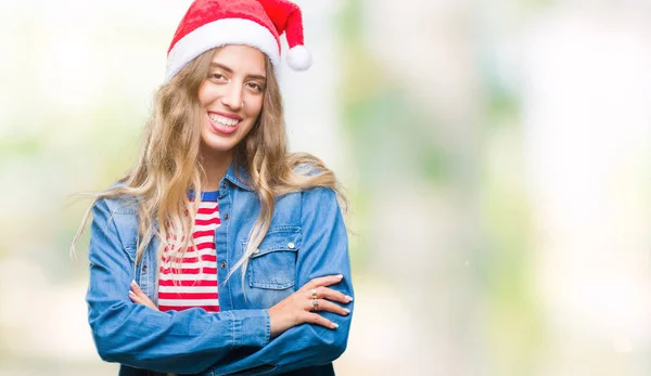 Belle Jeune Femme Blonde Portant Chapeau Noël Sur Fond Isolé — Photo