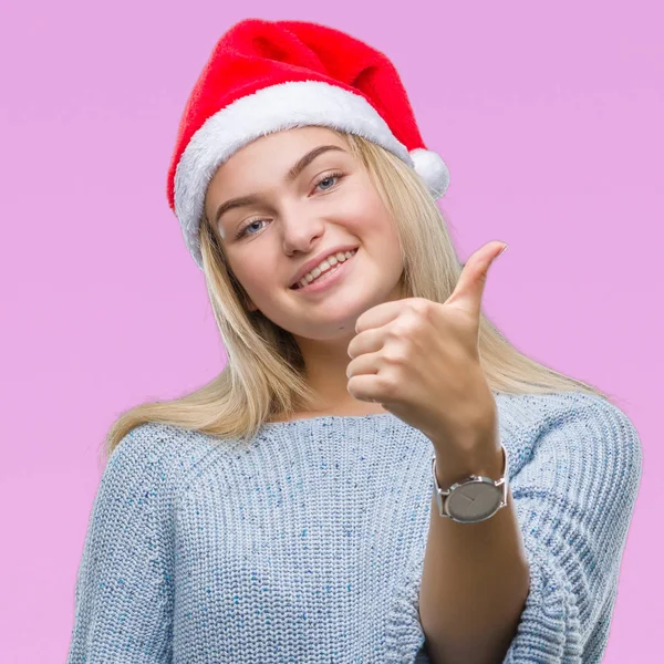 Giovane Donna Caucasica Che Indossa Cappello Natale Sfondo Isolato Facendo — Foto Stock