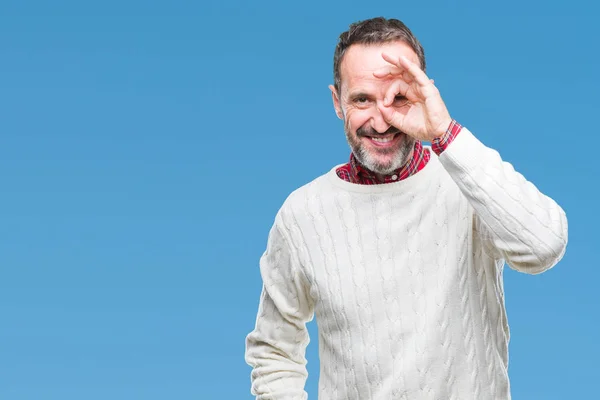 Middelbare Leeftijd Hoary Senior Man Winter Trui Dragen Geïsoleerde Achtergrond — Stockfoto