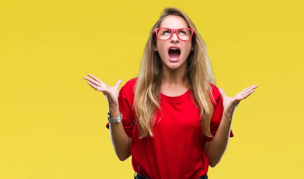 Young Beautiful Blonde Woman Wearing Glasses Isolated Background Crazy Mad — Stock Photo, Image