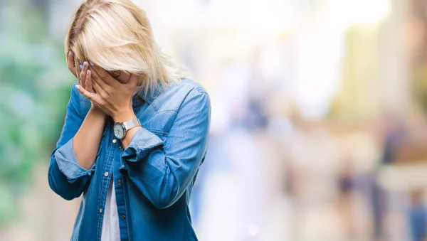 Young Beautiful Blonde Woman Wearing Glasses Isolated Background Sad Expression — Stock Photo, Image