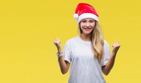 Junge Schöne Blonde Frau Mit Weihnachtsmütze Über Isoliertem Hintergrund Feiert — Stockfoto