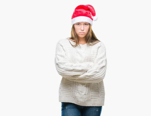 Junge Schöne Kaukasische Frau Mit Weihnachtsmütze Über Isoliertem Hintergrund Skeptisch — Stockfoto