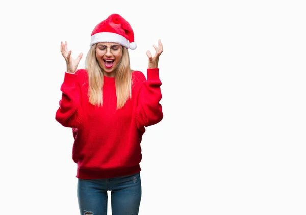 Молодая Красивая Блондинка Рождественской Шляпе Изолированном Фоне Празднует Сумасшедший Сумасшедший — стоковое фото