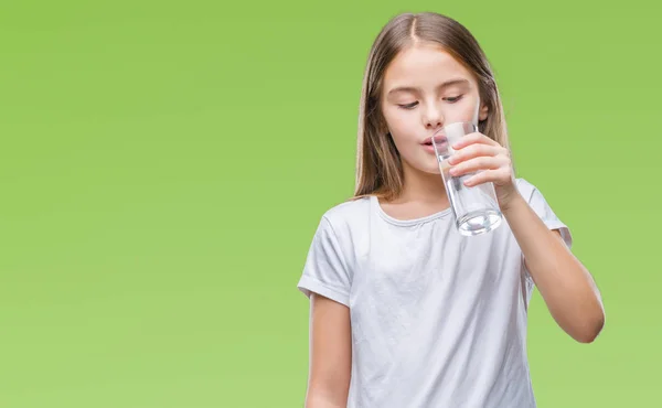 Jeune Belle Fille Boire Verre Eau Sur Fond Isolé Avec — Photo