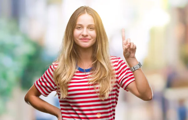 Young Beautiful Blonde Woman Isolated Background Showing Pointing Finger Number — Stock Photo, Image