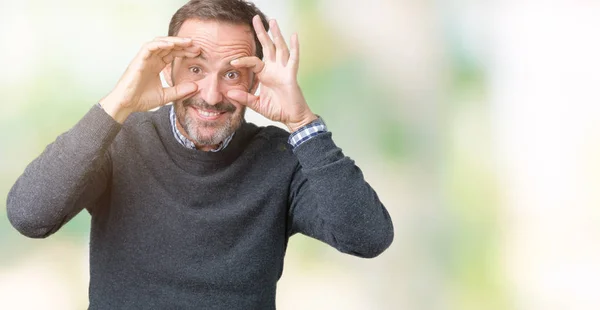 Hombre Mayor Mediana Edad Guapo Usando Suéter Sobre Fondo Aislado —  Fotos de Stock