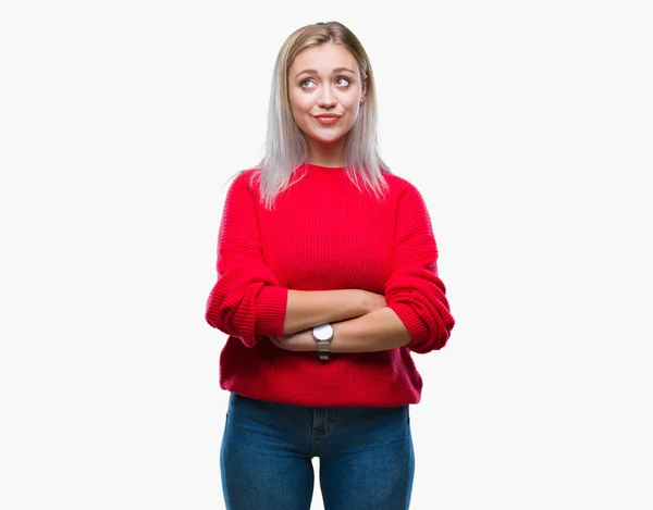 Giovane Donna Bionda Che Indossa Maglione Invernale Sfondo Isolato Sorridente — Foto Stock