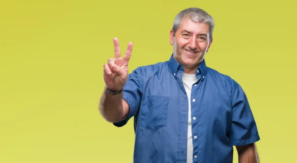 Hombre Mayor Guapo Sobre Fondo Aislado Sonriendo Con Cara Feliz —  Fotos de Stock