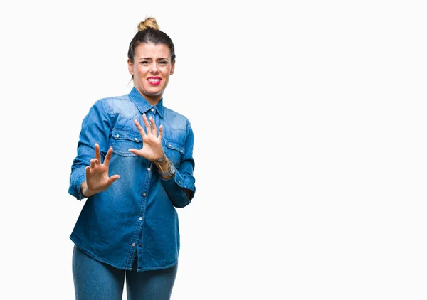 Mujer Hermosa Joven Sobre Fondo Aislado Expresión Disgustada Disgustada Temerosa —  Fotos de Stock