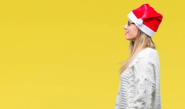 Mladá Krásná Žena Nosí Vánoční Čepice Izolované Pozadí Pohledu Stranu — Stock fotografie