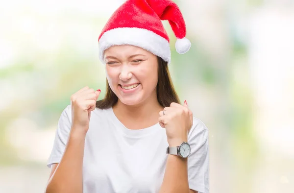 Giovane Bella Donna Caucasica Indossa Cappello Natale Sfondo Isolato Molto — Foto Stock