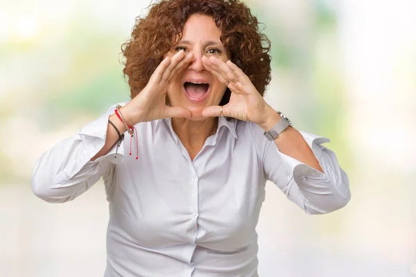 Hermosa Medio Ager Senior Negocios Mujer Sobre Aislado Fondo Gritando —  Fotos de Stock