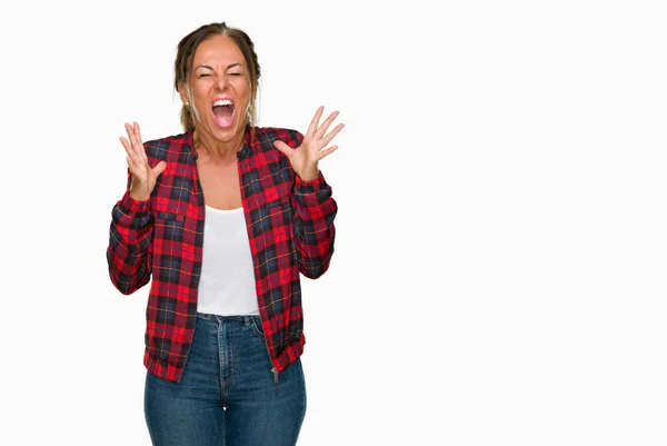 Mujer Adulta Mediana Edad Vistiendo Chaqueta Casual Sobre Fondo Aislado —  Fotos de Stock