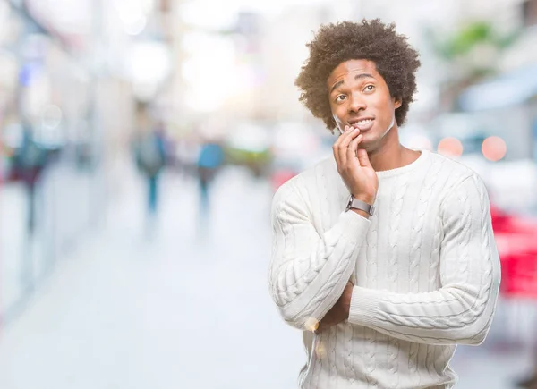 Afro Amerikai Ember Feletti Elszigetelt Háttér Gondolkodás Látszó Fáradt Unatkozni — Stock Fotó