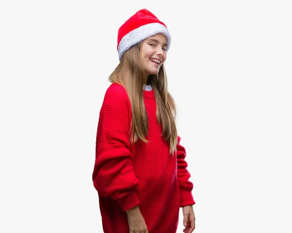 Giovane Bella Ragazza Indossa Cappello Natale Sfondo Isolato Guardando Altra — Foto Stock