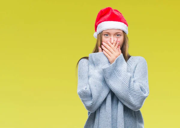 Joven Hermosa Mujer Caucásica Con Sombrero Navidad Sobre Fondo Aislado — Foto de Stock