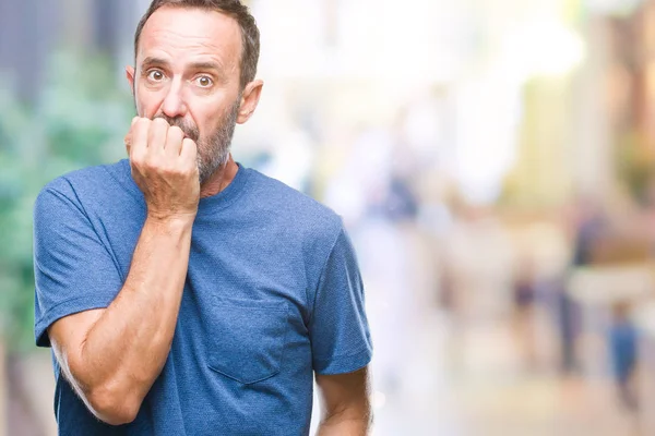 Middle Age Hoary Senior Man Isolated Background Looking Stressed Nervous — Stock Photo, Image
