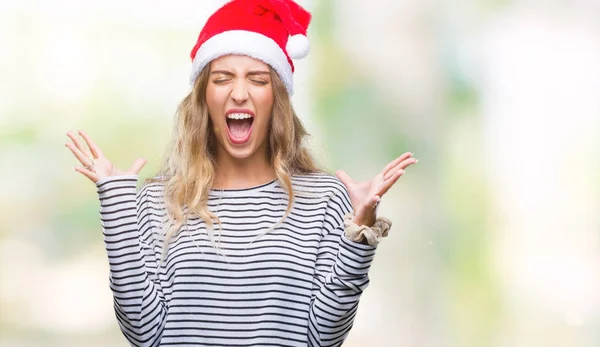 Schöne Junge Blonde Frau Mit Weihnachtsmütze Über Isoliertem Hintergrund Feiert — Stockfoto