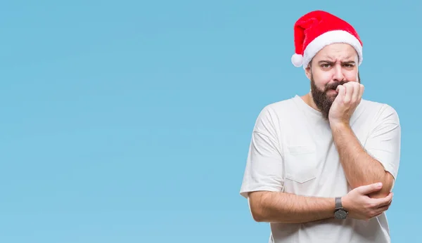 Joven Hombre Hipster Caucásico Con Sombrero Navidad Sobre Fondo Aislado — Foto de Stock