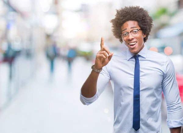 Afro American Business Man Wearing Glasses Isolated Background Pointing Finger — Stock Photo, Image