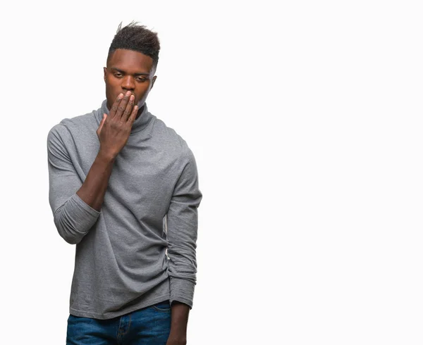 Unga Afroamerikanska Mannen Över Isolerade Bakgrund Uttråkad Gäspningar Trött Som — Stockfoto