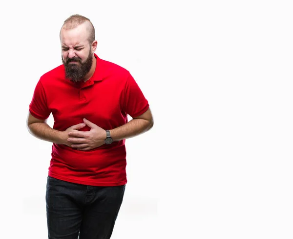 Joven Hombre Hipster Caucásico Con Camisa Roja Sobre Fondo Aislado —  Fotos de Stock