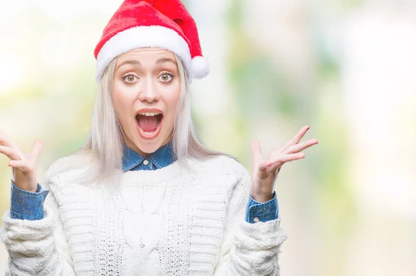 Mladá Blond Žena Nosí Vánoční Čepice Nad Izolované Pozadí Slaví — Stock fotografie