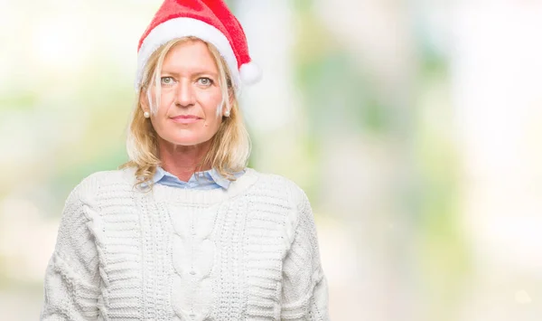 Middle Age Blonde Woman Wearing Christmas Hat Isolated Background Serious — Stock Photo, Image