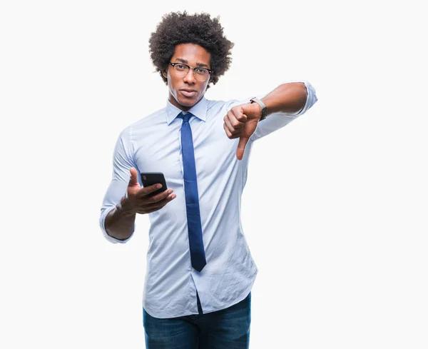 Hombre Negocios Afroamericano Que Envía Mensajes Texto Usando Teléfono Inteligente —  Fotos de Stock