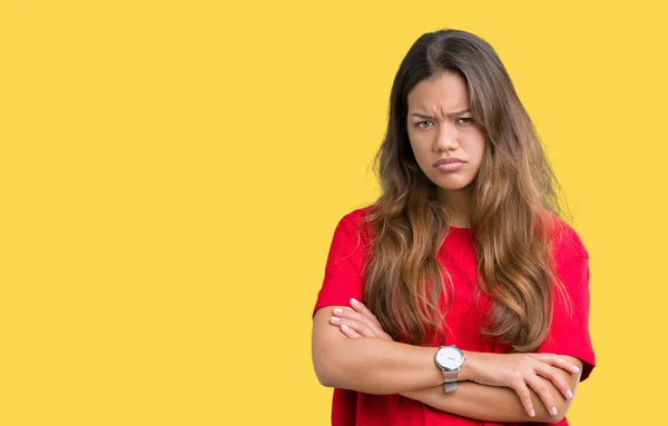 Junge Schöne Brünette Frau Trägt Rotes Shirt Über Isoliertem Hintergrund — Stockfoto