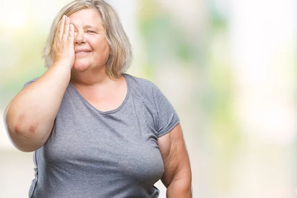 Senior Grootte Kaukasische Vrouw Geïsoleerde Achtergrond Die Betrekking Hebben Een — Stockfoto