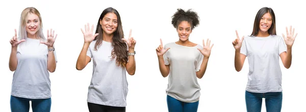 Collage Grupo Chino Árabe Mujer Afroamericana Sobre Fondo Aislado Mostrando — Foto de Stock