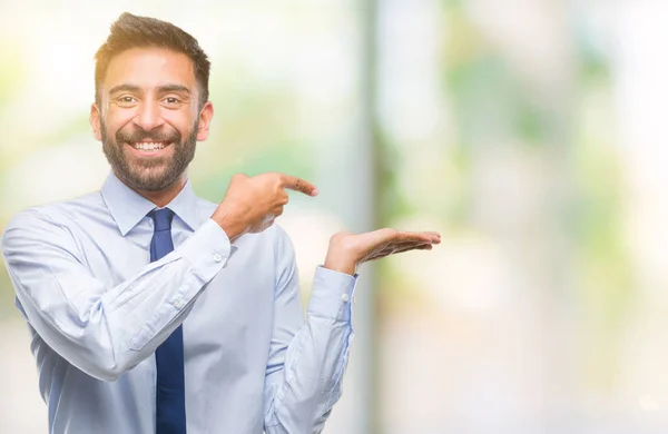 Adult Hispanic Business Man Isolated Background Amazed Smiling Camera While — Stock Photo, Image