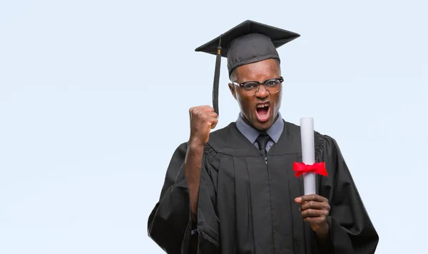 Young Graduated African American Man Holding Degree Isolated Background Annoyed — Stock Photo, Image